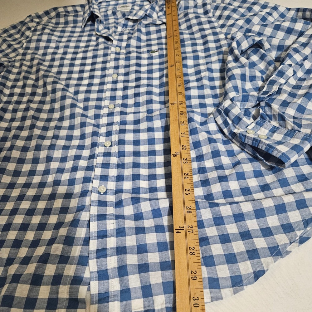 Lacoste Mens Blue White Gingham Check Button Down Shirt Classic Fit Size 44 - Picture 5 of 5